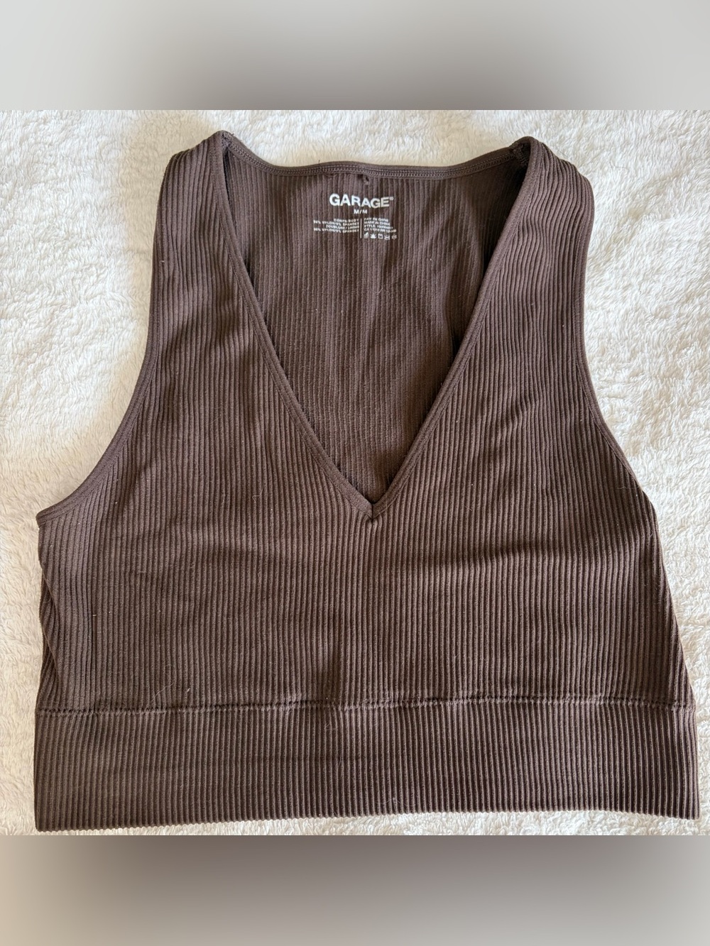 Garage Ribbed V-neck Crop Tank Top | Medium